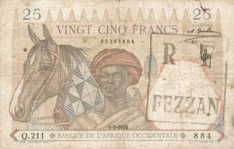 Аверс банкноты 25 франков (Ливия) 1943 года
