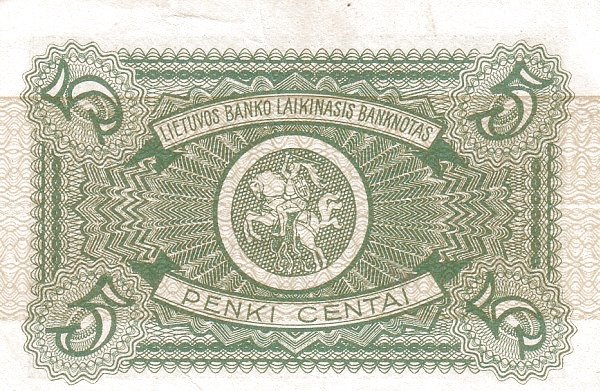 Реверс банкноты 5 центов временная (Литва) 1922 года