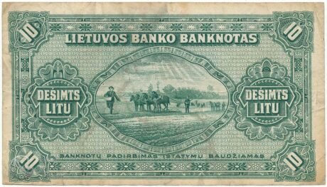 Реверс банкноты 10 лит (Литва) 1927 года