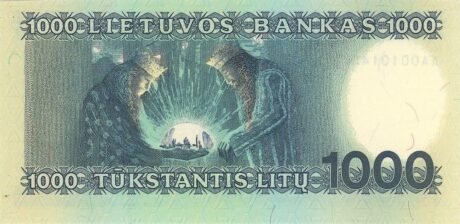 Реверс банкноты 1000 лит (Литва) 1991 года