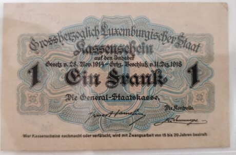 Реверс банкноты 1 франк (Люксембург) 1914 года