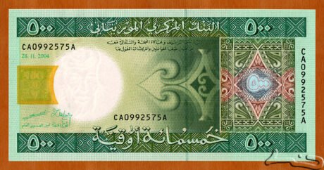 Аверс банкноты 500 угия (Мавритания) 2004 года