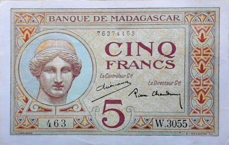 Аверс банкноты 5 франков (Мадагаскар) 1926 года