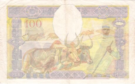Реверс банкноты 100 франков (Мадагаскар) 1928 года