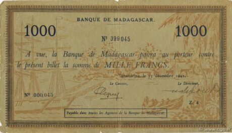 Аверс банкноты 1000 franków lokalnych (Madagaskar) 1941