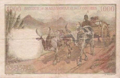 Реверс банкноты 1000 франков / 200 ариари (Мадагаскар) 1961 года