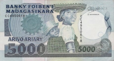 Аверс банкноты 5000 франков / 1000 ариари (Мадагаскар) 1988 года