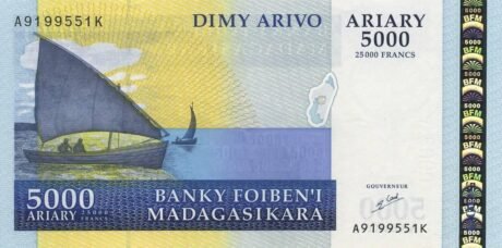 Аверс банкноты 5000 ариари / 25000 франков (Мадагаскар) 2003 года