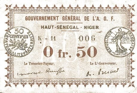 Аверс банкноты 50 центов (Мали) 1917 года