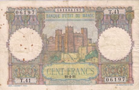 Аверс банкноты 100 франков (Марокко) 1948 года