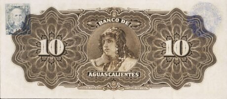 Реверс банкноты 10 peso „El Banco de Aguascalientes” (Meksyk) 1902
