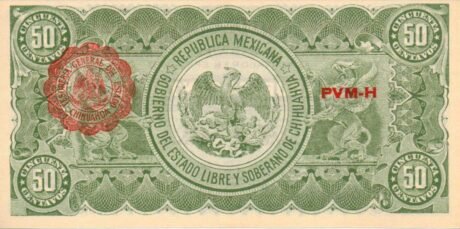 Реверс банкноты 50 centavos „El Estado de Chihuahua” (Meksyk) 1914