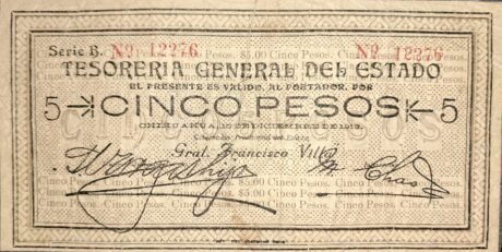 Аверс банкноты 5 pesos „Tesorería General del Estado” (Meksyk) 1913