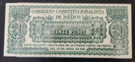 Реверс банкноты 20 pesos „Gobierno Constitucionalista de Mexico” (Meksyk) 1913