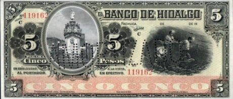 Аверс банкноты 5 pesos „El Banco de Hidalgo” (Meksyk) 1902