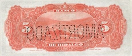 Реверс банкноты 5 pesos „El Banco de Hidalgo” (Meksyk) 1902