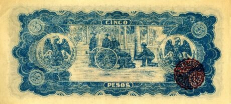 Реверс банкноты 5 pesos „Ejercito del Noroeste” (Meksyk) 1915