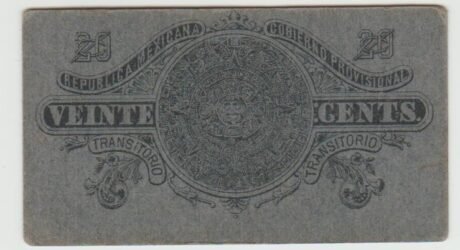 Реверс банкноты 20 centów "Gobierno Provisional de Mexico" (Meksyk) 1914