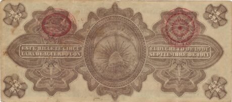 Реверс банкноты 1 peso "Gobierno Provisional de México" (Meksyk) 1914