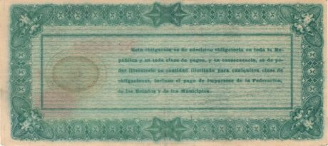 Реверс банкноты 1 peso „Obligación Provisional del Erario Federal” (Meksyk) 1914