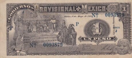 Аверс банкноты 1 песо (Мексика) 1916 года