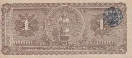 Реверс банкноты 1 песо (Мексика) 1916 года