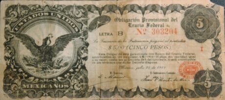 Аверс банкноты 5 pesos „Obligación Provisional del Erario Federal” (Meksyk) 1914