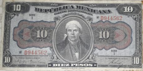 Аверс банкноты 10 pesos - „Gobierno Constitucionalista” (Meksyk) 1915