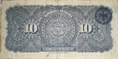 Реверс банкноты 10 pesos - „Gobierno Constitucionalista” (Meksyk) 1915