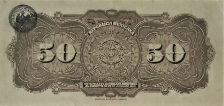 Реверс банкноты 50 pesos - „Gobierno Constitucionalista” (Meksyk) 1915