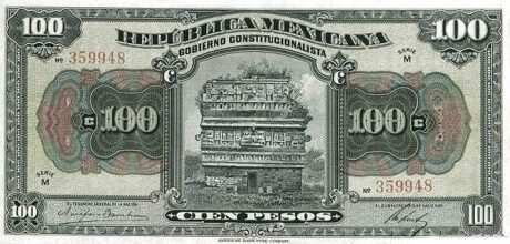 Аверс банкноты 100 pesos (Meksyk) 1915