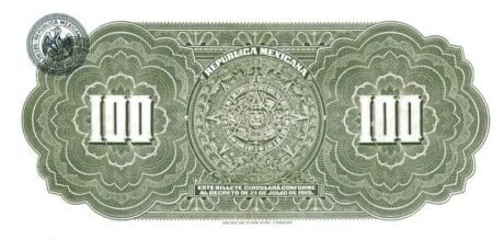 Реверс банкноты 100 pesos (Meksyk) 1915