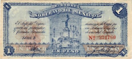 Аверс банкноты 1 peso (Meksyk) 1915