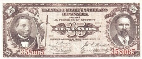 Аверс банкноты 25 centavos (Meksyk) 1915