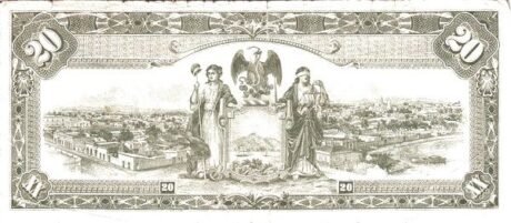 Реверс банкноты 20 песо (Мексика) 1915 года