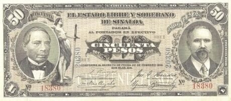 Аверс банкноты 50 pesos (Meksyk) 1915