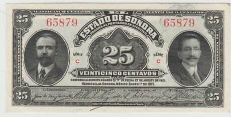 Аверс банкноты 25 сентаво (Мексика) 1915 года