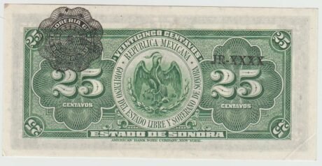 Реверс банкноты 25 сентаво (Мексика) 1915 года
