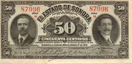 Аверс банкноты 50 centavos (Meksyk) 1915