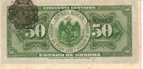 Реверс банкноты 50 centavos (Meksyk) 1915