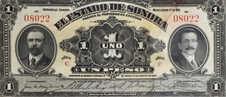Аверс банкноты 1 peso (Meksyk) 1915