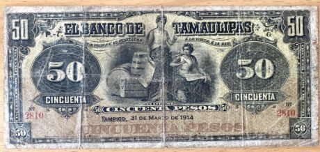 Аверс банкноты 50 pesos „El Banco de Tamaulipas” 1914. (Meksyk) 1902