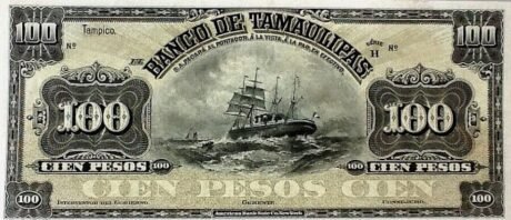 Аверс банкноты 100 peso „El Banco de Tamaulipas” (Meksyk) 1902