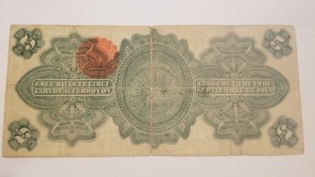 Реверс банкноты 5 pesos „Gobierno Provisional De Mexico” (Meksyk) 1914