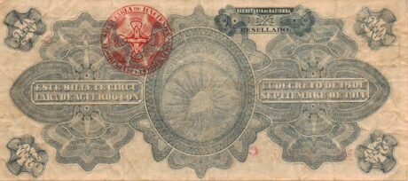 Реверс банкноты 20 pesos (Meksyk) 1914