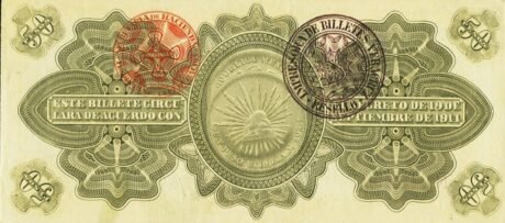 Реверс банкноты 50 pesos (Meksyk) 1914