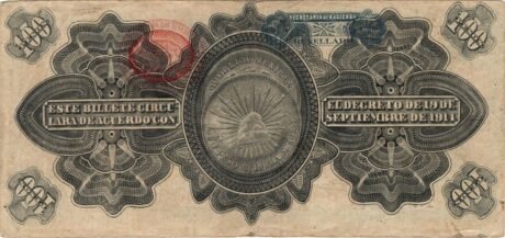 Реверс банкноты 100 pesos „Gobierno Provisional de Mexico” (Meksyk) 1914