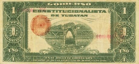 Реверс банкноты 1 песо (Мексика) 1916 года