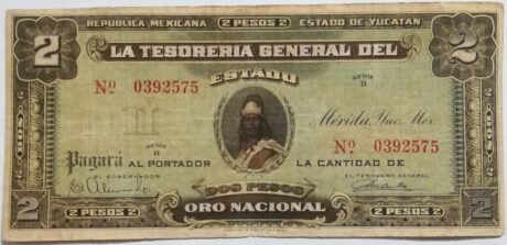 Аверс банкноты 2 песо (Мексика) 1916 года