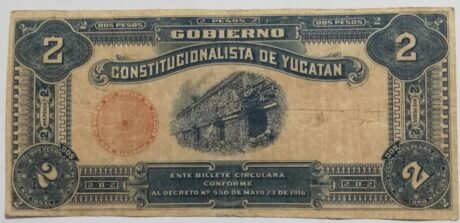 Реверс банкноты 2 песо (Мексика) 1916 года